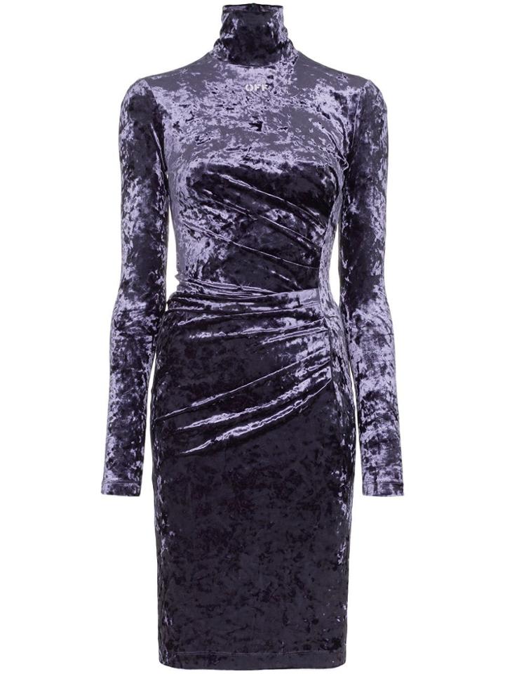 Off-white Fitted Velvet Dress - Blue