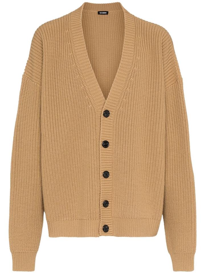 Raf Simons Raf Vnck Cardi Lthr Ptchs Caml - Brown