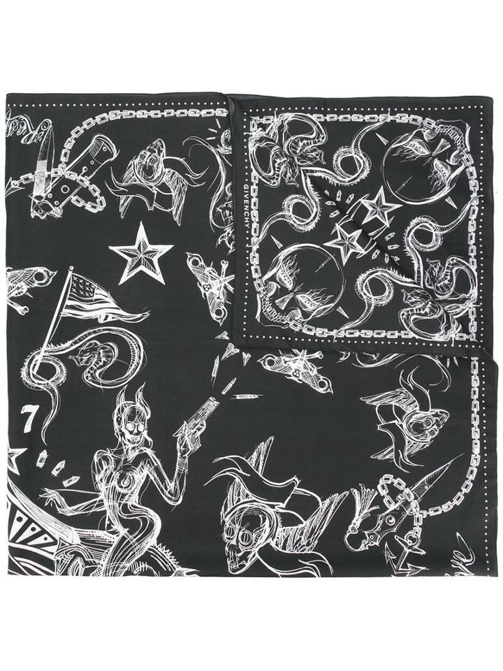 Givenchy Vintage Hell Print Scarf, Men's, Black, Silk/cotton