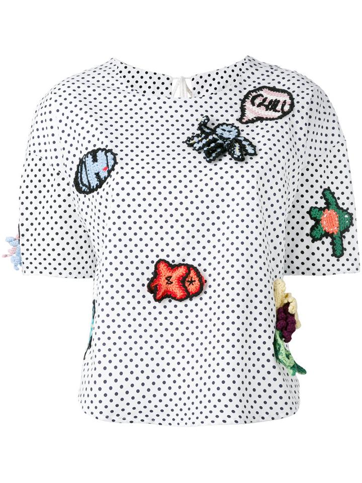 Michaela Buerger Patches Polka Dots Blouse, Women's, Size: Medium, White, Cotton/cashmere