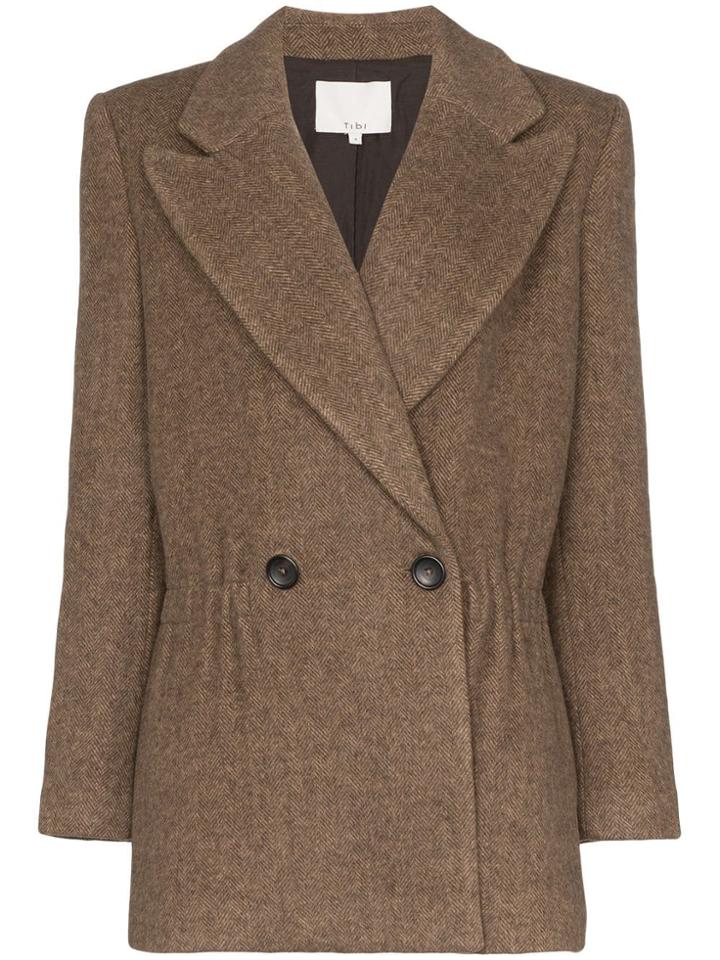 Tibi Double-breasted Herringbone Blazer - Brown