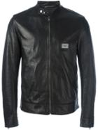 Dolce & Gabbana Zipped Leather Jacket, Men's, Size: 50, Black, Silk/calf Leather