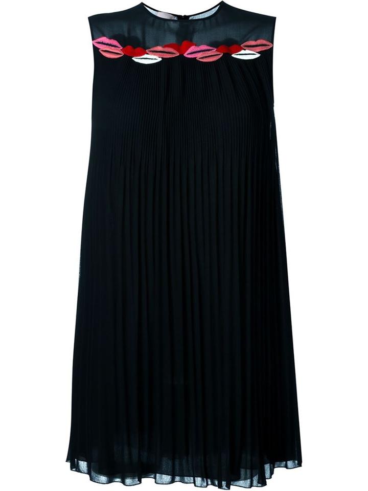Giamba Embroidered Lips Pleated Dress