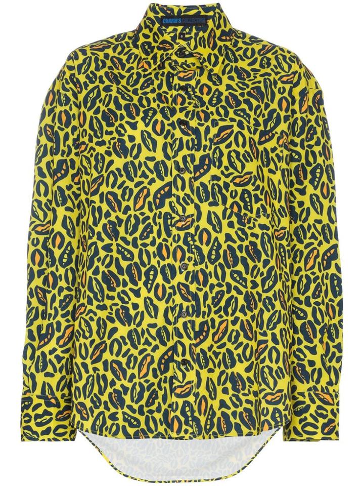 Charm's Oversized Leopard Print Cotton-blend Shirt - Yellow Blue