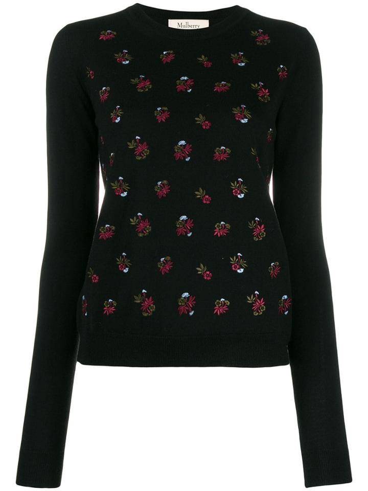 Mulberry Floral Embroidered Sweater - Black