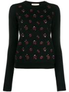 Mulberry Floral Embroidered Sweater - Black