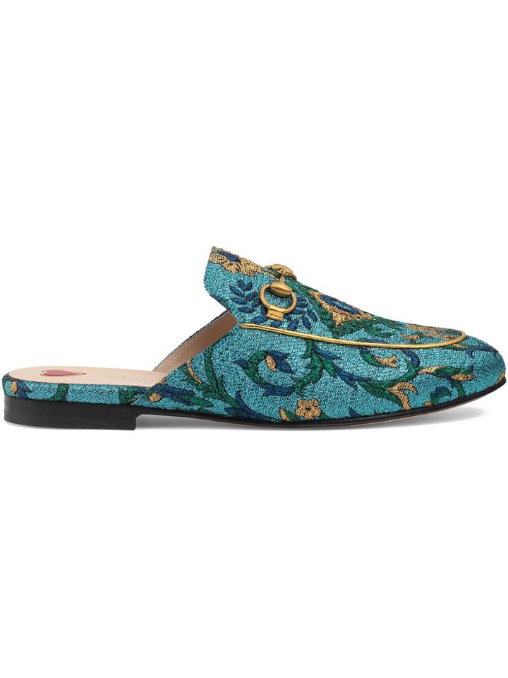 Gucci Princetown Brocade Slipper - Blue