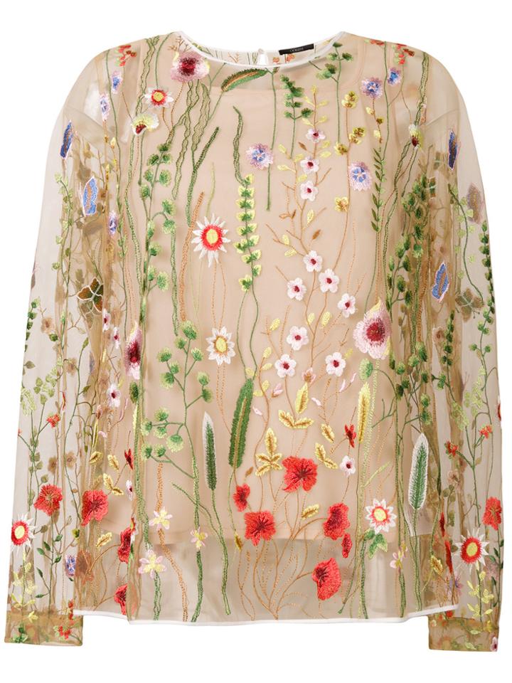 Odeeh Sheer Floral Embroidered Blouse - Nude & Neutrals