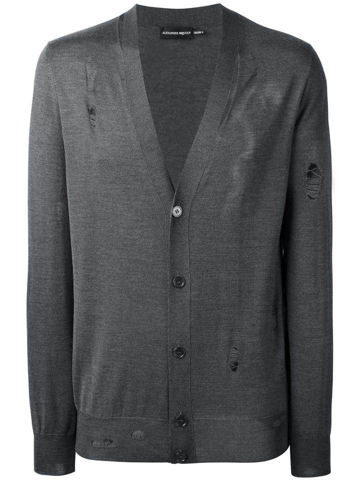 Alexander Mcqueen - Distressed Cardigan - Men - Silk/wool - Xs, Grey, Silk/wool