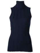 Derek Lam Ribbed Roll Neck Top, Women's, Size: Large, Blue, Silk/cashmere