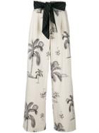 Odeeh Palm Tree Print Trousers - Nude & Neutrals