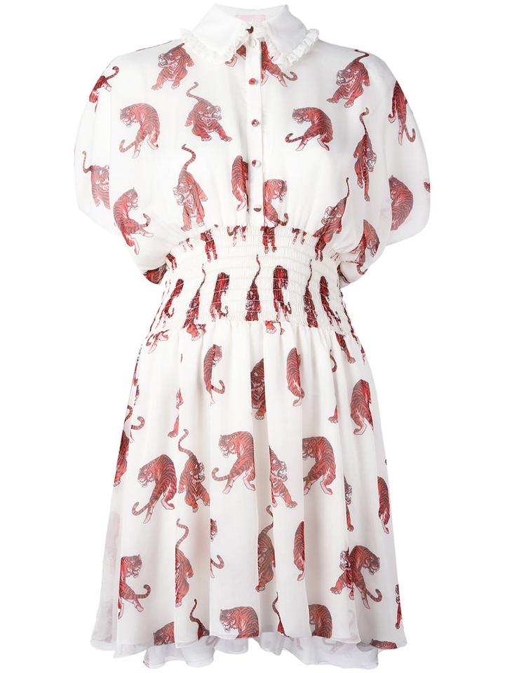 Giamba Tiger Print Shirt Dress, Women's, Size: 42, White, Silk/polyester