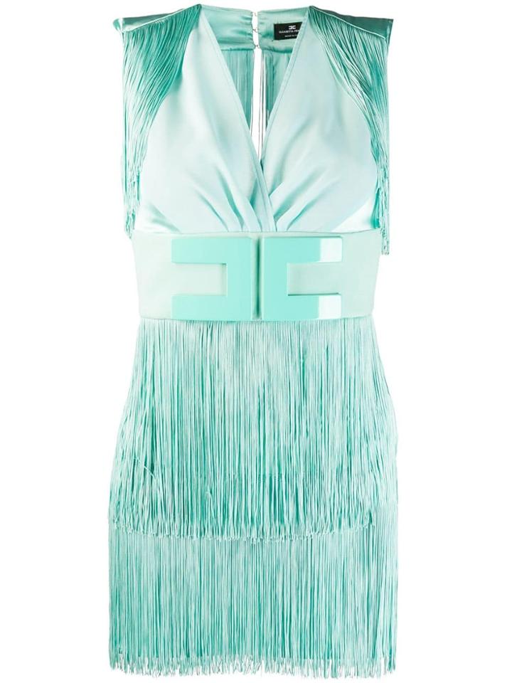 Elisabetta Franchi Fringed Cocktail Dress - Green