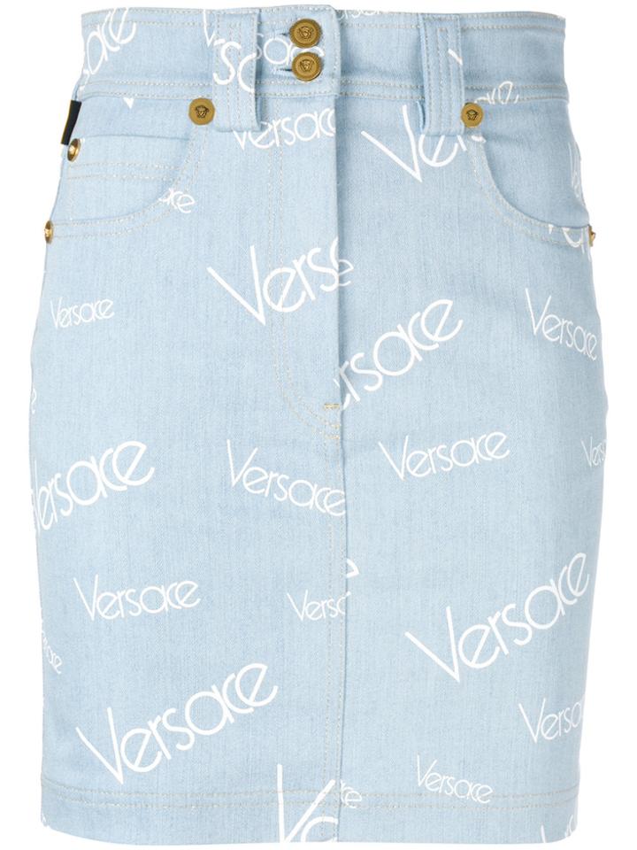 Versace Vintage Logo Denim Skirt - Blue