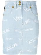 Versace Vintage Logo Denim Skirt - Blue