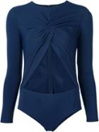 Thakoon Front Twist Bodysuit, Women's, Size: 0, Blue, Cotton/nylon/spandex/elastane