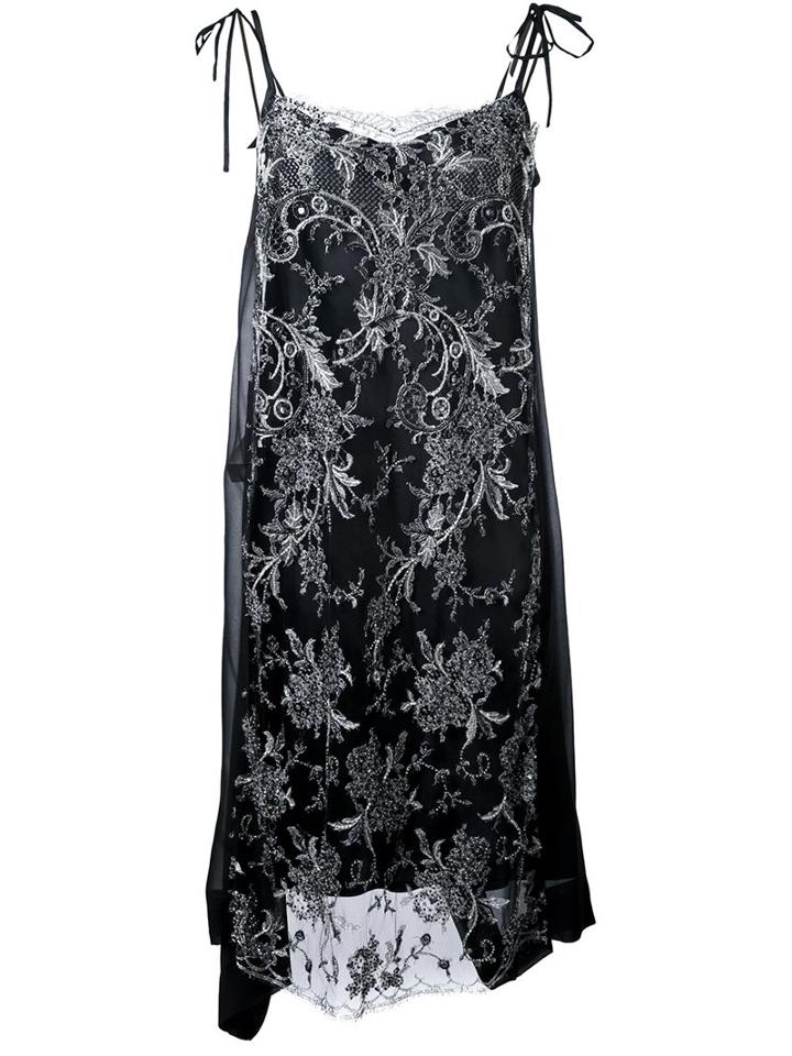 Antonio Marras Embellished Lace Overlay Shift Dress, Women's, Size: 40, Black, Silk/viscose/acrylic