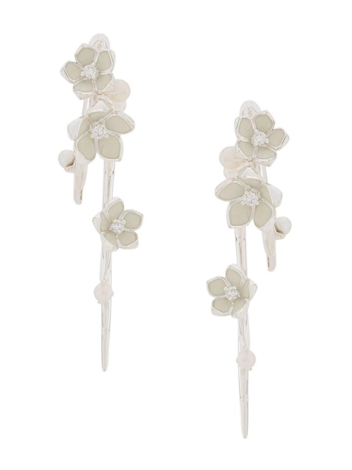 Shaun Leane Cherry Blossom Pearl & Diamond Hook Earrings - Silver
