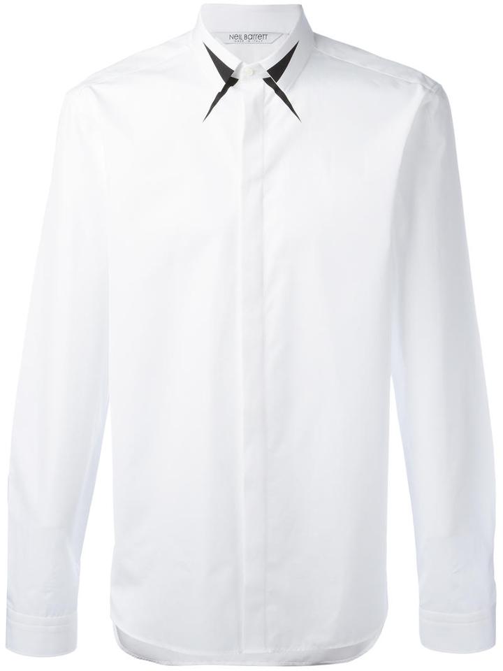 Neil Barrett Geometric Detail Collar Shirt, Men's, Size: 43, White, Cotton