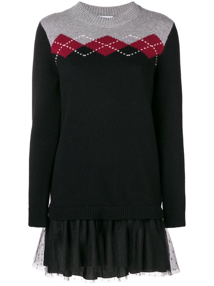 Red Valentino Tulle Skirt Sweater Dress - Black
