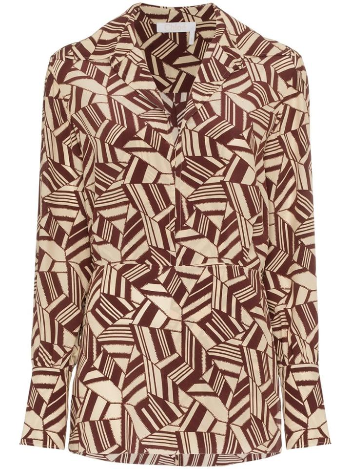 Chloé Geometric Print Silk Shirt - Brown