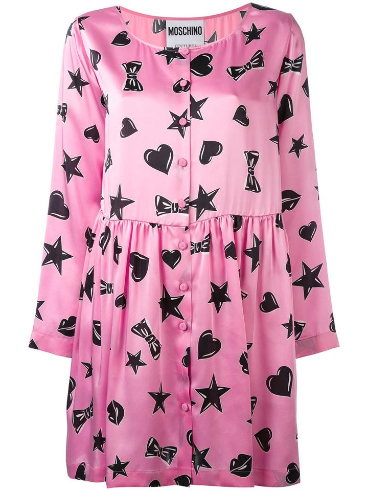 Moschino - Heart Print Dress - Women - Silk - 42, Pink/purple, Silk