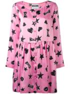 Moschino - Heart Print Dress - Women - Silk - 42, Pink/purple, Silk