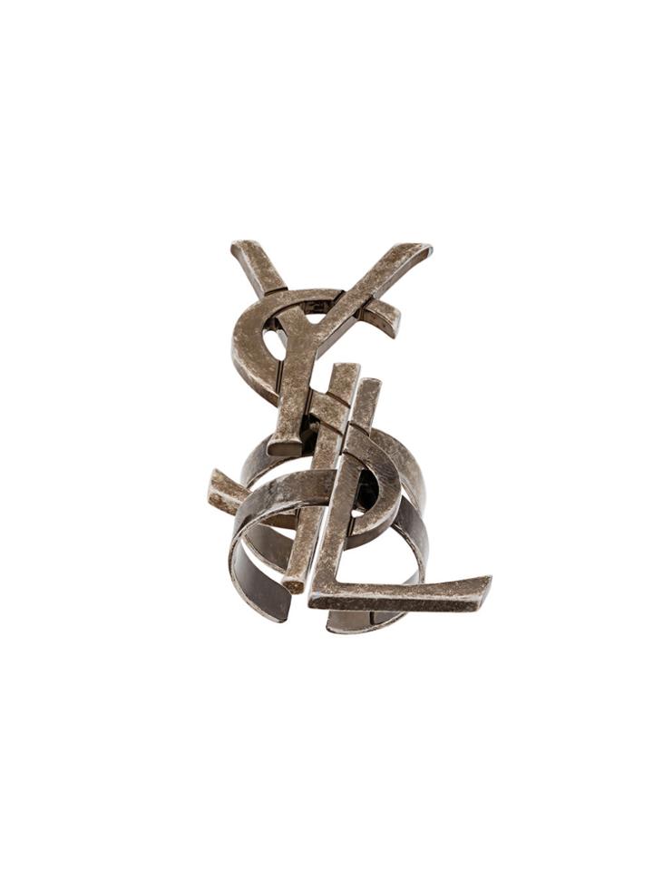 Saint Laurent Set Of Deconstructed Monogram Rings - Metallic