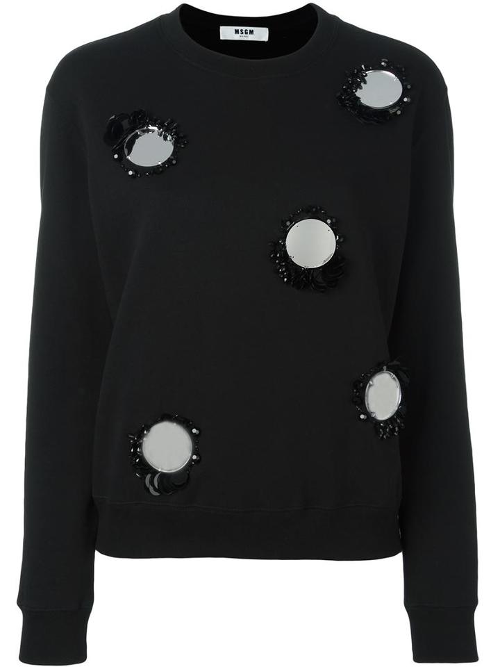 Msgm Embellished Sweatshirt, Women's, Size: Medium, Black, Cotton/plexiglass/pvc/resin