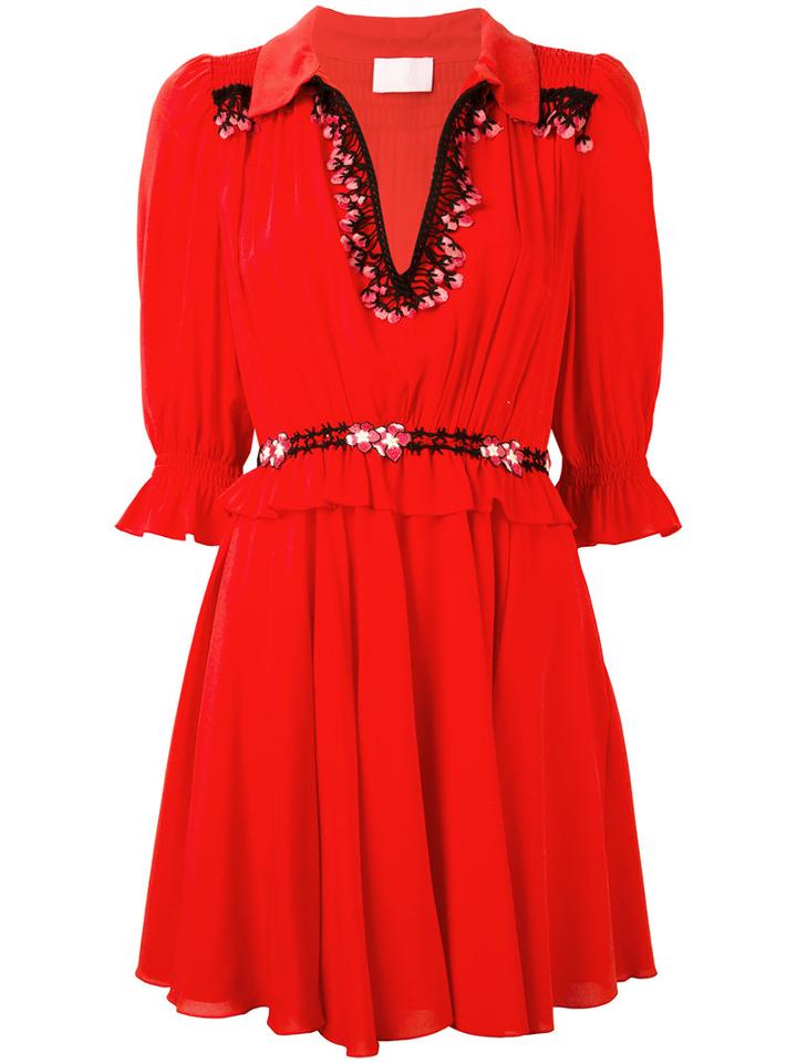 Giamba V-neck Flared Dress, Women's, Size: 42, Red, Viscose/spandex/elastane/polyester/cotton