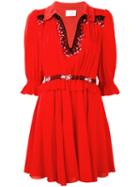 Giamba V-neck Flared Dress, Women's, Size: 42, Red, Viscose/spandex/elastane/polyester/cotton