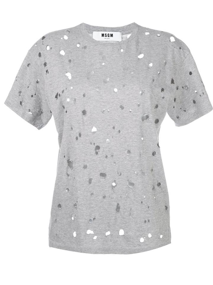 Msgm Distressed T-shirt, Women's, Size: Small, Grey, Cotton