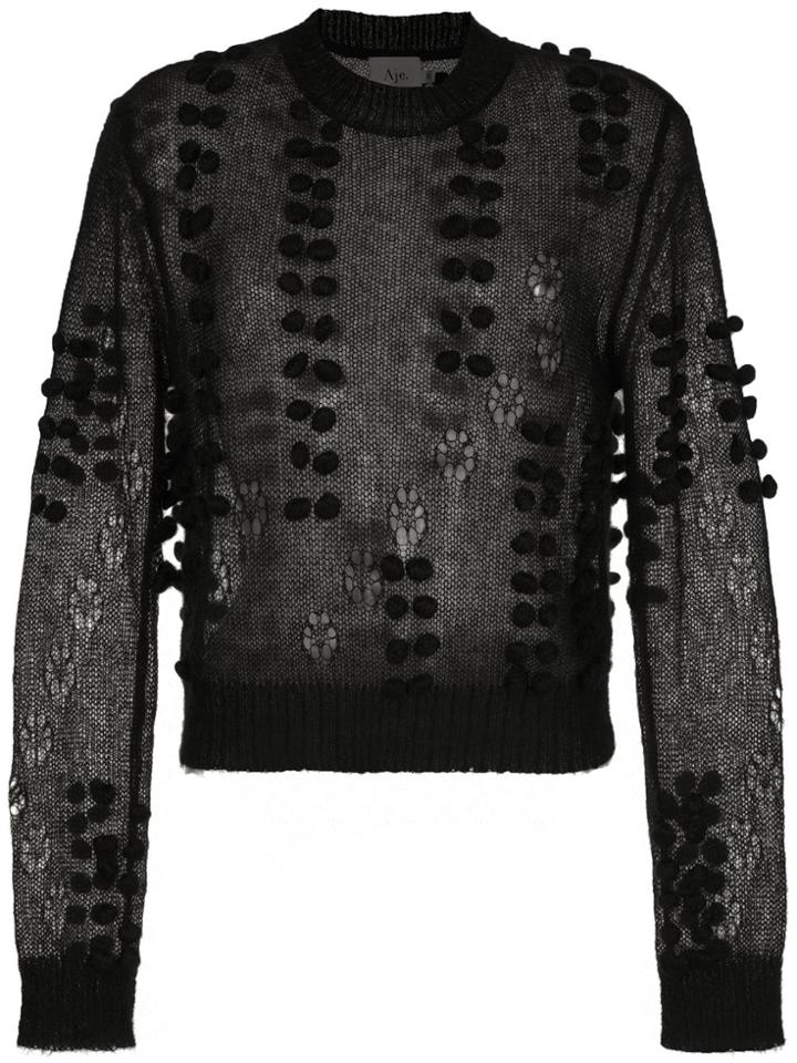 Aje Fawcett Embellished Sheer Sweater - Black