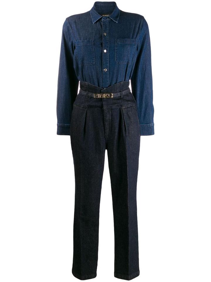 Pinko Belted Two-tone Denim Jumpsuit - Blue