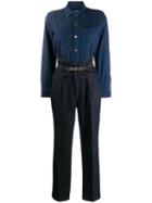Pinko Belted Two-tone Denim Jumpsuit - Blue