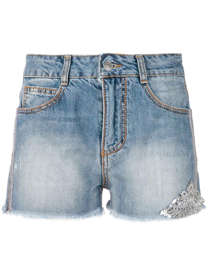 Ermanno Scervino Beaded Detailed Denim Shorts - Blue