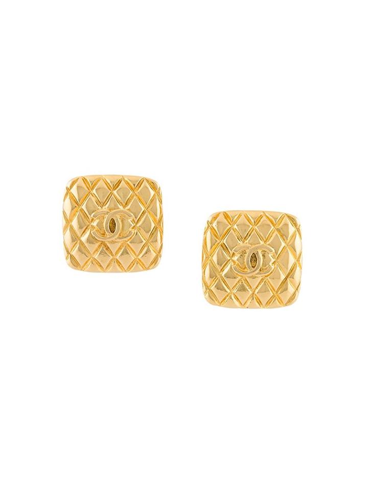 Chanel Vintage Quilted Square Clip-on Earrings