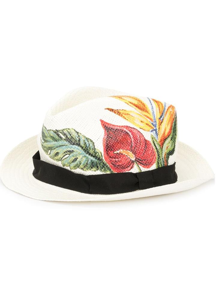 Dolce & Gabbana Anthurium Print Panama Hat - White