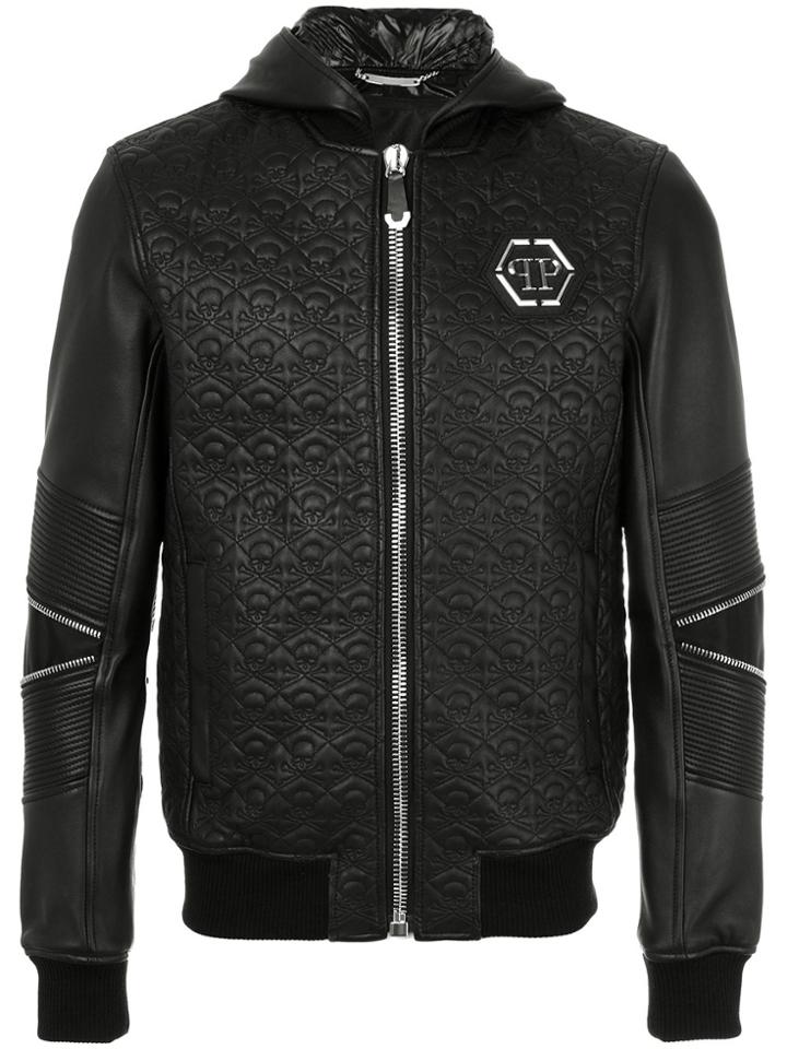 Philipp Plein Embossed Skull Biker Jacket - Black