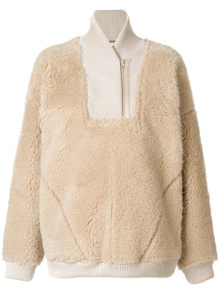 Chloé Oversized Shearling Sweater - Nude & Neutrals