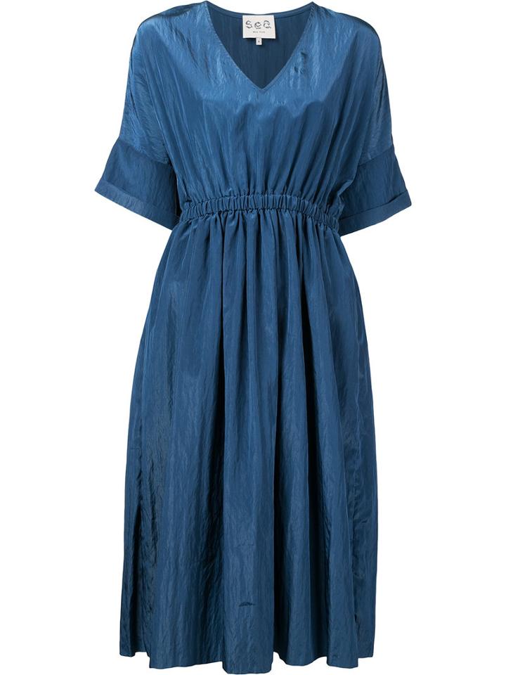 Sea - Shift Midi Dress - Women - Polyester/rayon - 6, Blue, Polyester/rayon