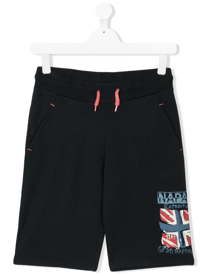 Napapjiri Kids Teen Flag-print Track Shorts - Blue