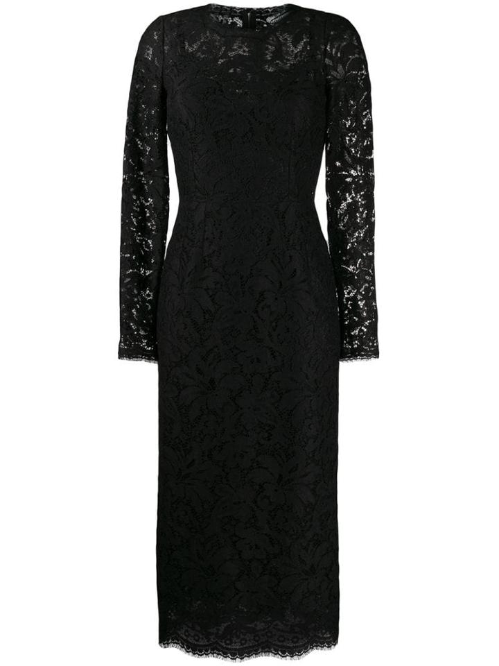 Dolce & Gabbana Floral Lace Midi Dress - Black