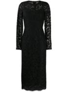 Dolce & Gabbana Floral Lace Midi Dress - Black