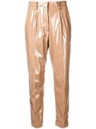 No21 High-waisted Shine Effect Trousers - Neutrals