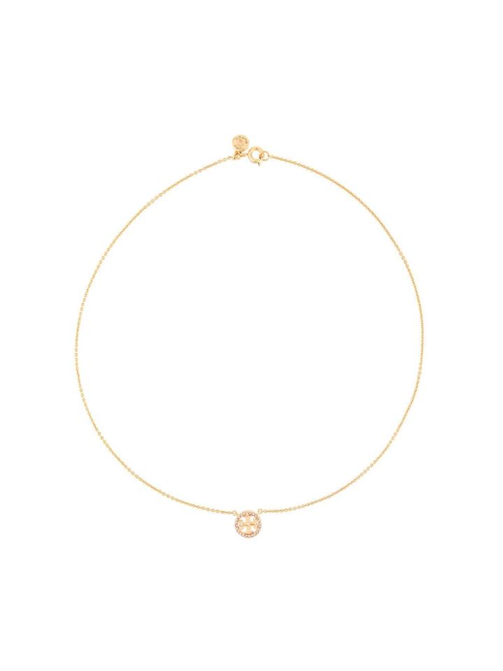 Tory Burch Crystal Logo Necklace - Gold