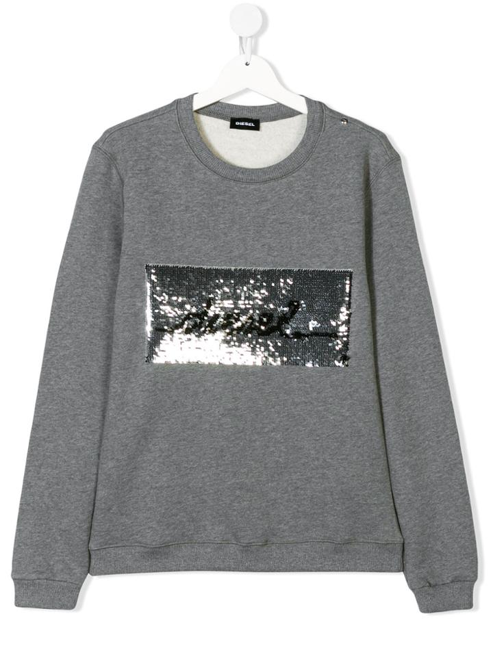 Diesel Kids Teen Sequinned Logo Sweatshirt - Grey