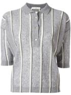 Golden Goose Deluxe Brand Striped Knit Polo Shirt, Women's, Size: Medium, Grey, Cotton/linen/flax/polyester/viscose