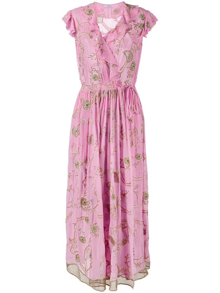 Ashish Embroidered Short Sleeve Dress, Women's, Size: Small, Pink/purple, Silk