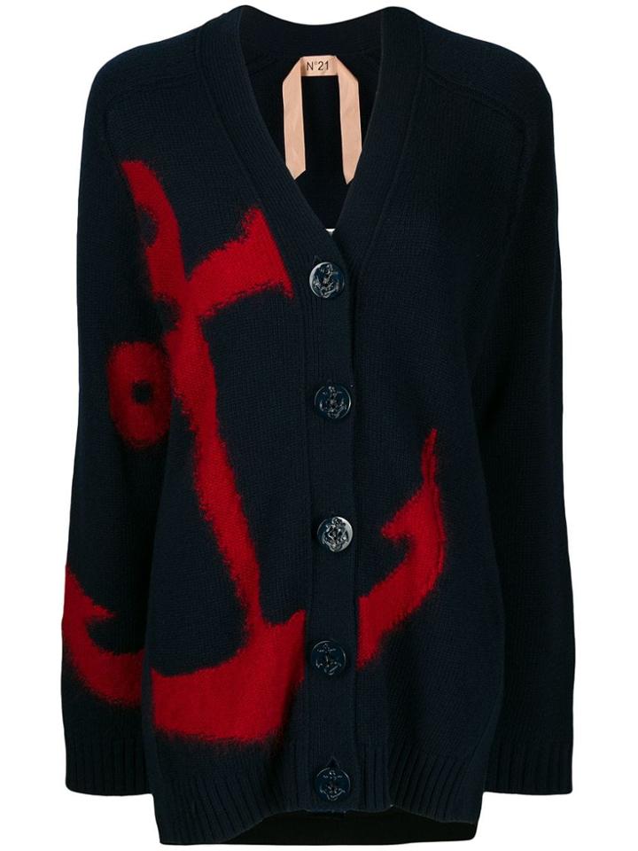 Nº21 Anchor Intarsia Cardigan - Blue